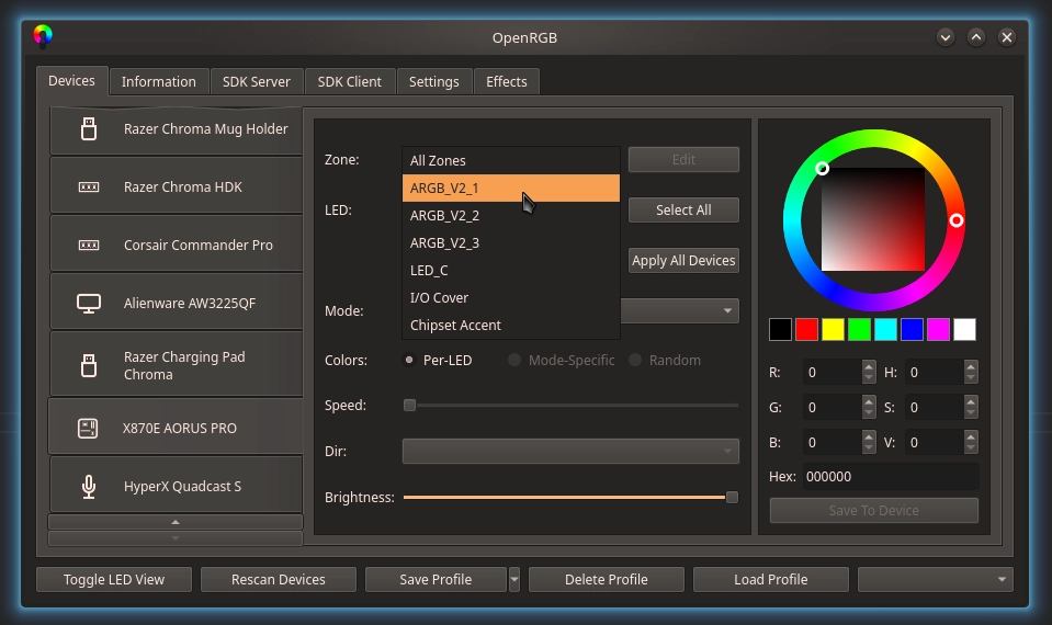 OpenRGB Zone Selection